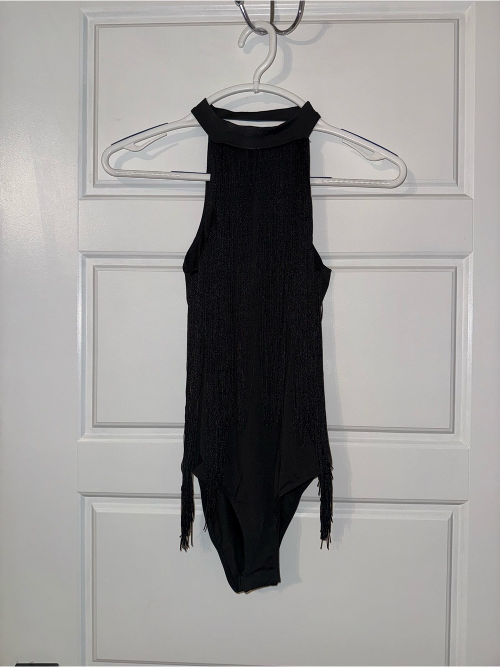 SHEIN Black Ribbed Halter Bodysuit with Fringe
